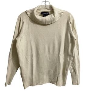 Preston York Sweater Womens Large Ivory Cowl Neck Turtleneck Retro Classic